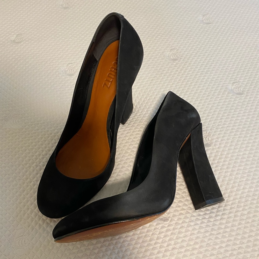 Schutz black suede pumps
